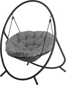 CH ZÁVESNÁ STOLIČKA NA TERASU – TMAVOSIVÝ VANKÚŠ, SIVÝ RÁM 115,5 X 140 X 167,5 CM