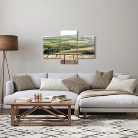 Obraz - Drevená polica s krajinou (90x60 cm)