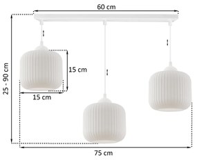 Závesné svietidlo Riffle, 3x biele sklenené tienidlo, w