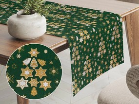 Biante Vianočný bavlnený behúň na stôl Sandra SA-407 Hviezdičky a stromčeky na zelenom 20x180 cm