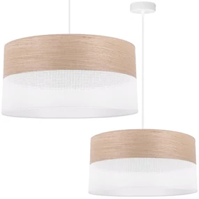 Závesné svietidlo Wood, 1x béžová dubová dýha/biele PVC tienidlo, (fi 44cm)