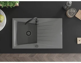 Mexen Cesar, granitový drez 775x470x190 mm, 1-komorový, šedá s čiernym sifónom, 6514771010-71-B