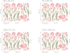 Kvety tulipány textilní prelepiteľná samolepiaca dekorácia na stenu hárok 46 x 33 cm