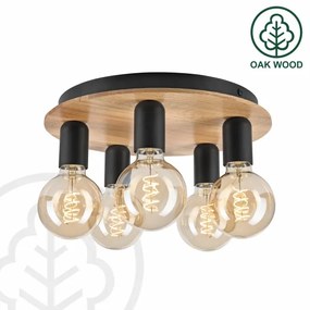 Stropné svietidlo DUSTY 5xE27/15W/230V pr. 34 cm dub/čierna