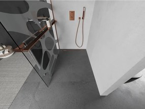 Mexen Kioto+ L, sprchová zástena Walk-In s poličkou a vešiakom 80 x 200 cm, 8mm číre sklo biely vzor, ružové zlato profil, 800-080-123-60-97