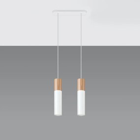 Závesné svietidlo Pablo, 2x drevené/biele kovové tienidlo