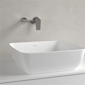 VILLEROY &amp; BOCH Artis štvorcové umývadlo na dosku bez otvoru, bez prepadu, 410 x 410 mm, biela alpská, s povrchom CeramicPlus, 417841R1