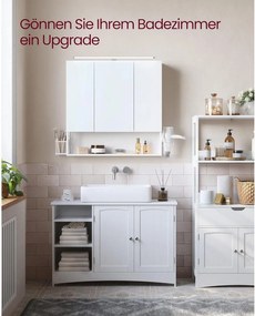 Kúpeľňová zrkadlová skrinka s osvetlením, nástenná skrinka, integrovaný kábel, biela