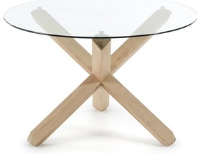 Dubový jedálenský stôl se skleněnou doskou Kave Home Nori, ø 120 cm