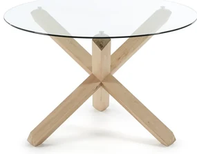 Dubový jedálenský stôl se skleněnou doskou Kave Home Nori, ø 120 cm
