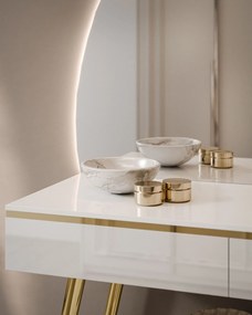 Toaletný stolík ZOLA II biely lesk + zlaté nohy