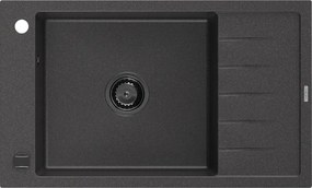 Mexen Elias, granitový drez granitový 795x480x200 mm, 1-komorový, čierna-škvrny s čiernym sifónom, 6511791005-76-B