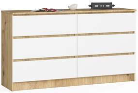 Komoda Kuba 140 cm 6 zásuviek dub artisan/biela