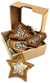 AMADEA Vianočný set 4 druhov drevených ozdôb z masívu s vkladom - ornament + krabička