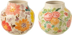 2ks béžová keramická váza s kvetmi Lacy Flower - Ø22*21cm
