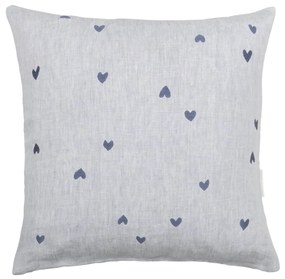 Bastion Collections Ľanový poťah na vankúš Blue All Hearts 60 x 60 cm