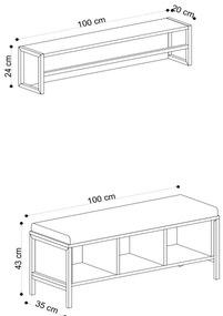 Nástenný vešiak s lavicou Shana Oak and Black
