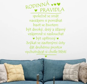 Veselá Stena Samolepka Pravidla rodiny Farba: zelená, Veľkosť: 100 x 72 cm