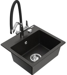 Mexen Milo, granitový drez 435x410x171 mm, 1-komorový a drezová batéria Duo, čierna-zlatá metalíza, 6505-75-671701-07