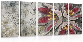 5-dielny obraz  kvety s perlami - 200x100