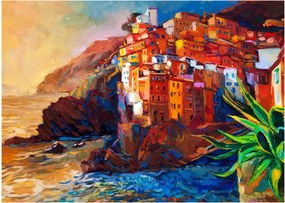 Obraz - Dedina na pobreží Cinque Terre, Talianska riviéra, moderný impresionizmus (70x50 cm)