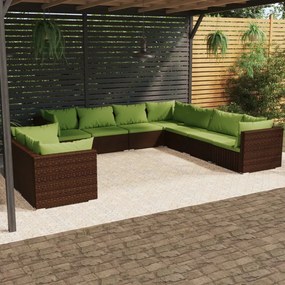vidaXL 9-dielna záhradná sedacia súprava s vankúšmi hnedá polyratan
