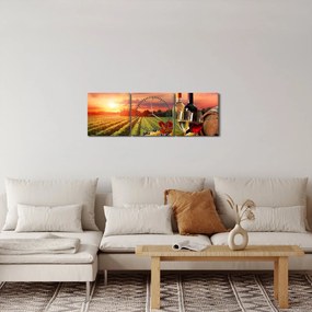 Obraz vinice s vínom (s hodinami) (90x30 cm)