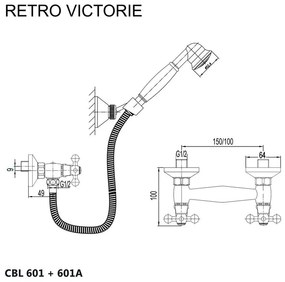 Mereo, Sprchová nástenná batéria, Retro Viktorie, s príslušenstvom, chróm, MER-CBL601