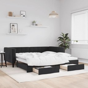 Rozkladacia denná posteľ so zásuvkami čierna 90x190 cm zamat 3196754