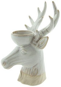 Béžový porcelánový svietnik na čajovú sviečku Jeleň Chrie - 15*12*21 cm