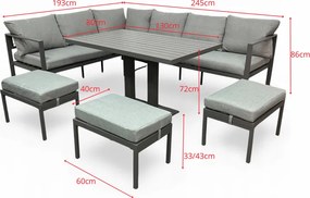 Veľký záhradný rohový set XL-NM-21 - sivý + sivé vankúše