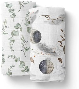 Mušelínové zavinovacie plienky s bambusom EUKALYPTUS + ÚSVIT, 2 ks
