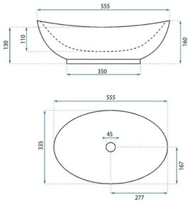 REA-U6801 - Umývadlo na dosku KATE 33,5x55,5 cm keramika/lesklá biela