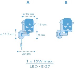 Dalber 61819 - Detské nástenné svietidlo MODRÁ HERO 1xE27/15W/230V