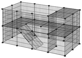 2-poschodová kovová ohrádka pre domáce zvieratá, prispôsobiteľná, čierna
