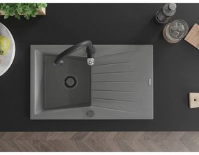 Mexen Cesar, 1-komorový granitový drez 775x470x190 mm a drezová batéria Savita, šedá, 6514-71-672601-70-B