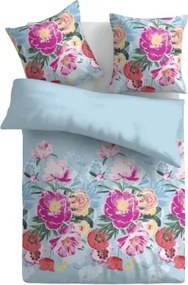 Obliečky Gloria 140x200 cm, kvetinové modré, bavlnený satén%