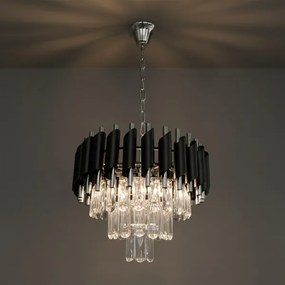 Luster na reťazi CRISTAL 5xE14/10W/230V, priemer 38 cm, čierna / matný chróm