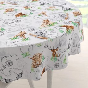 Biante Bavlnený okrúhly obrus Sandra SA-546 Zvieratá sveta na bielom Ø 60 cm