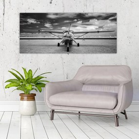 Obraz - Lietadlo čiernobiele (120x50 cm)