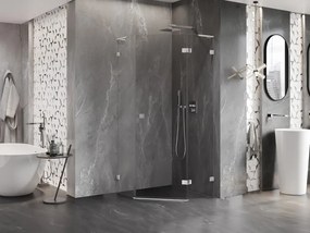 Mexen Lunar, L pravý výklopný päťuholníkový sprchový kút 80 x 80 cm, 8mm číre sklo, chrómový profil, 831L-080P-080L-01-00-P