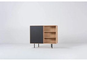 Nízka komoda z dubového dreva v čierno-prírodnej farbe 118x100 cm Fina – Gazzda