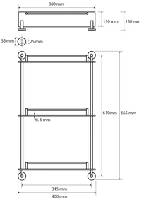 Sapho Sapho, X-ROUND E sklenená polička trojitá s hrazdou 380x675x130mm, chróm, XR608