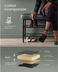 EKHO Lavička s policami na topánky, čalúnené sedadlo, botník, zelená