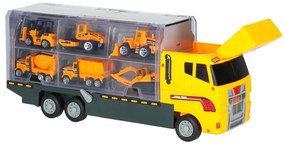 KIK Nákladné auto transportér so 6 kovovými stavebnými strojmi