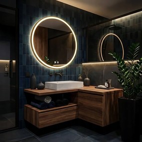 Rea Rea, LED okrúhle zrkadlo v zlatom ráme 70cm, zlatá matná, HOM-02502