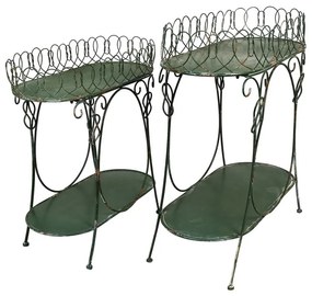 2ks šedo-zelený kovový stôl na rastliny - 70*34*81 cm / 60*30*69 cm