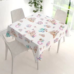 Biante Detský bavlnený štvorcový obrus Sandra SA-567 Morské víly a kráľovstvo na bielom 130x130 cm