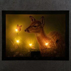 Nexos 86711 Nástenná maľba srnka na lúke, 4 LED, 30 x 40 cm