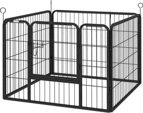 PawHut 4-panelový psí výbeh 82x82x60 cm, skladateľný s dverami na zámok a kovovým rámom pre interiér a exteriér, šedý | Aosom